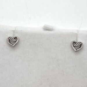 Pandora Sterling Silver & CZ Stone Open Heart Ribbon Stud Earrings | 8mm x 8mm